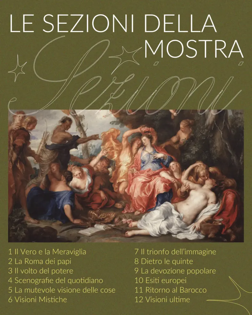 Post social con l'elenco delle sezioni della mostra Barocco