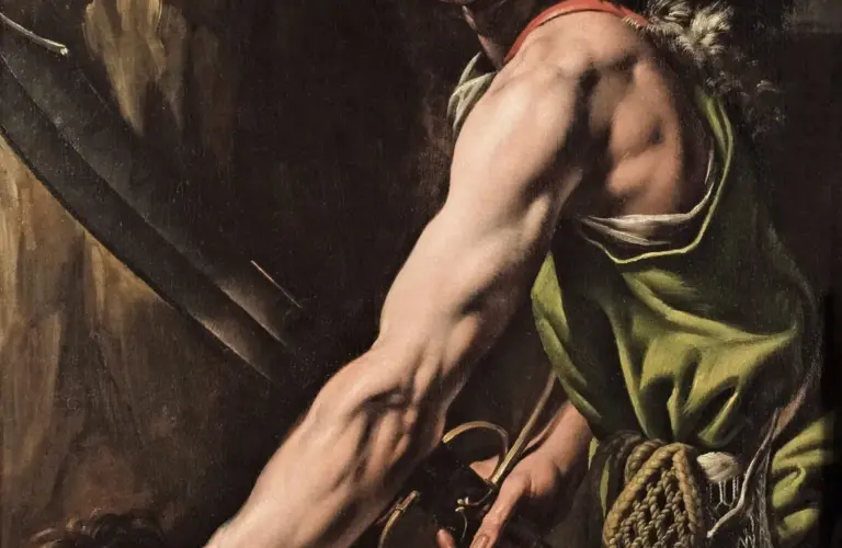 Dettaglio di un dipinto barocco esposto ai Musei San Domenico di Forlì